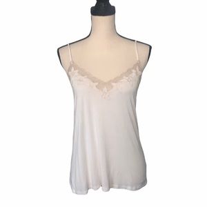 American Eagle Soft & Sexy White Floral Tank Top Crochet Trim Size Small AE